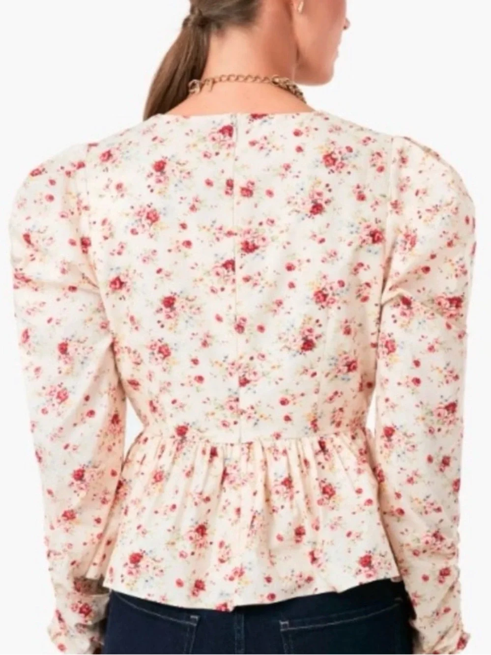 Hyacinth House NWT Floral Peplum Long-Sleeve Top in Cream size XS